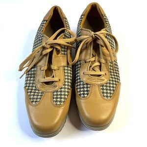 FootJoy Athletic Golf Shoes Women's Size 8 Black Gray Houndstooth Tan Leather